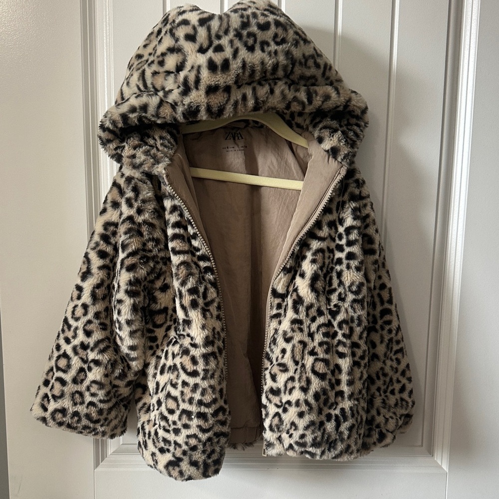 Zara Kids Leopard Print Faux Fur Puffer Coat